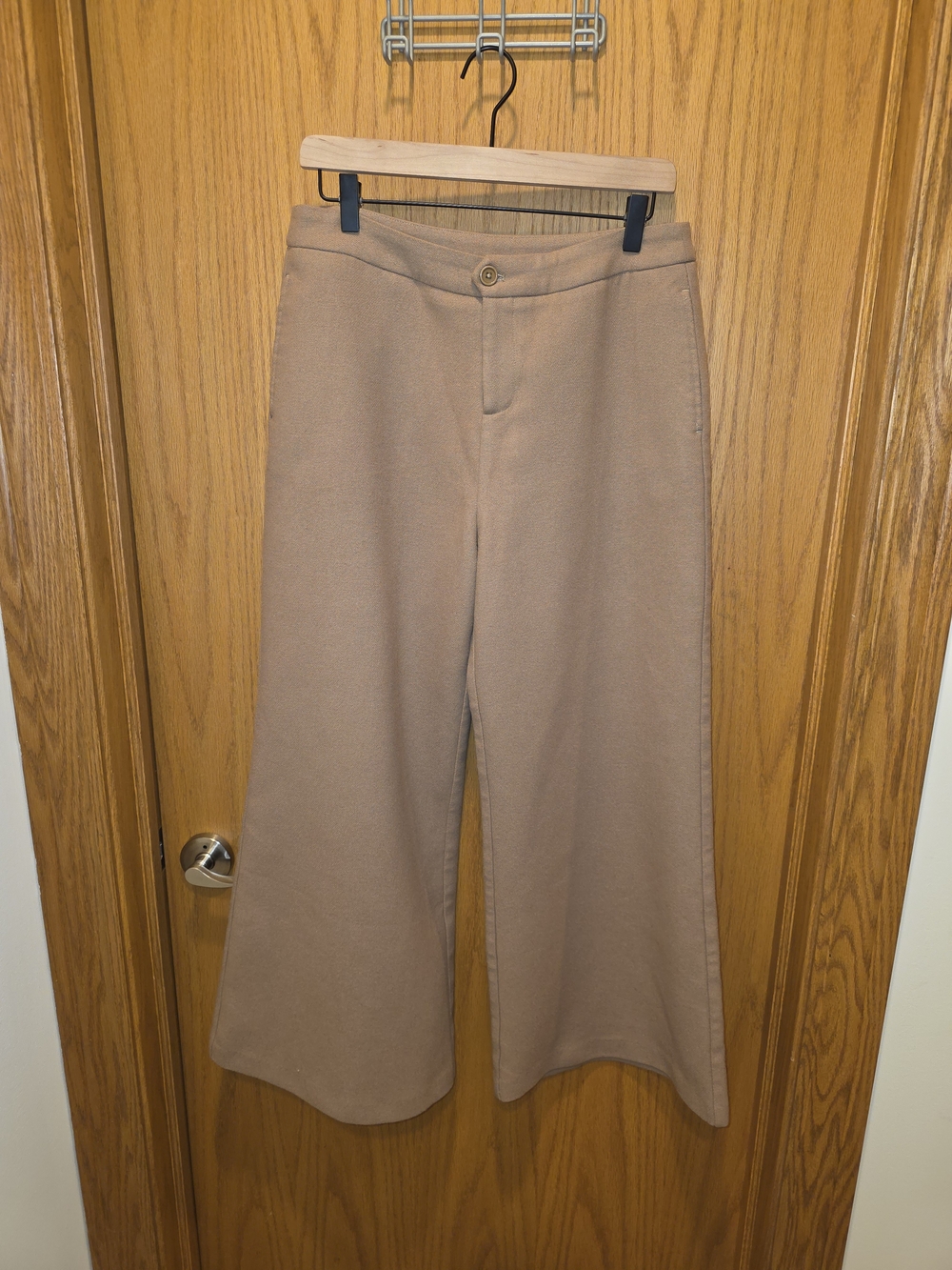 High-Rise Wide-Leg Wool Pants in Taupe
